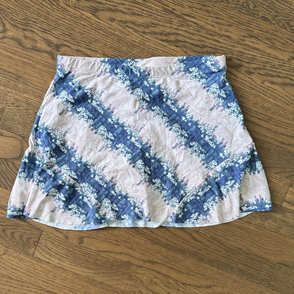 Denise Cronwall patterned tennis skirt in blue/pink/white size medium